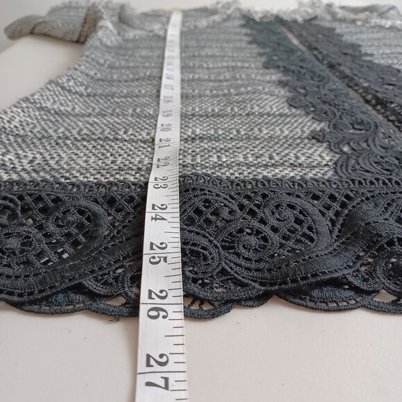 Chico’s Grey Black Lace Fringes Open Front Sweater - Picture 15 of 16